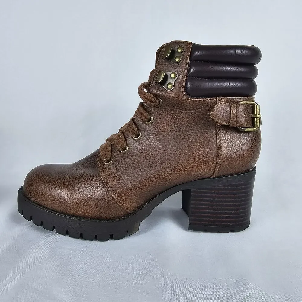 MIA Annamaria Combat Boots, Brown, Block Heel, Girl's Size 7